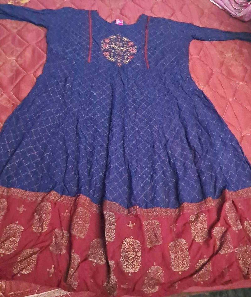 Blue &amp; Maroon Embroidered Dress