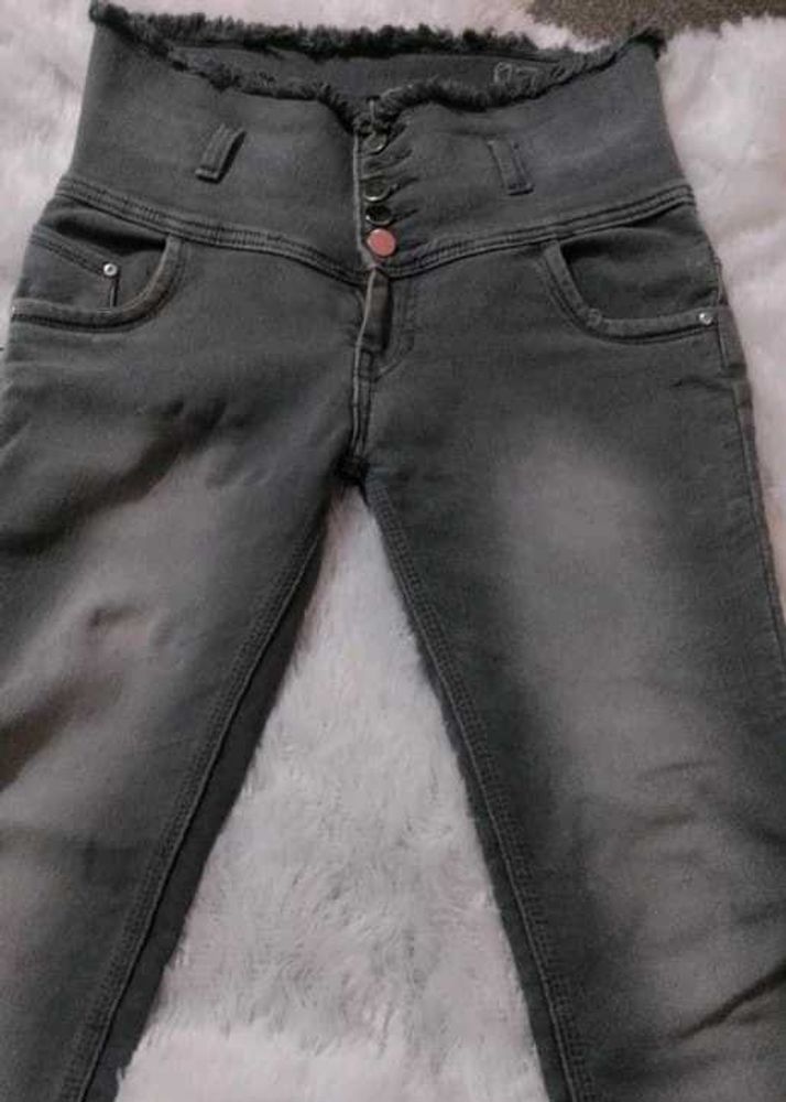 Gray High-Waisted Button Fly Jeans