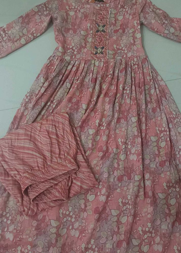 Tomato 🍅 Colour Floral Print Kurti Pant Set