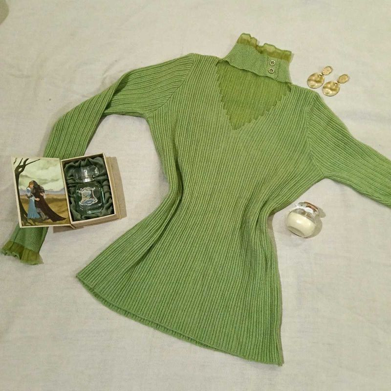 Green Ribbed Knit Top
