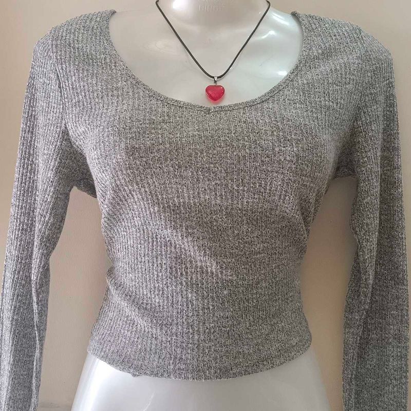 Grey Ribbed Long Sleeve Top