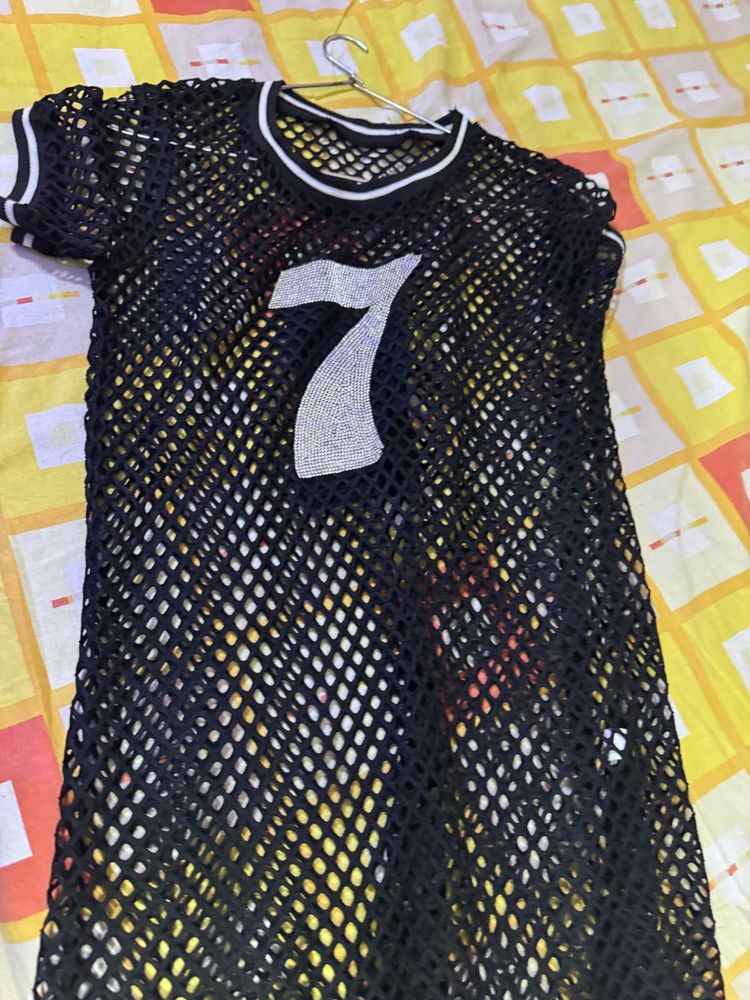 Mesh Jersey Dress with Rhinestone 7