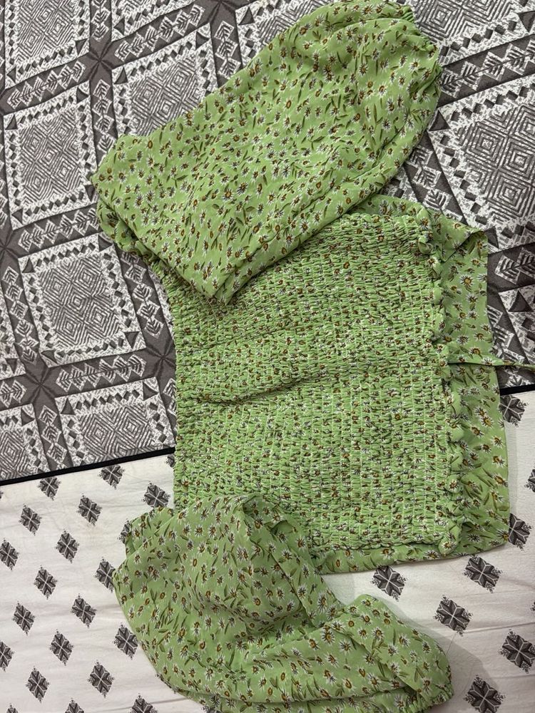 Green Floral Smocked Set