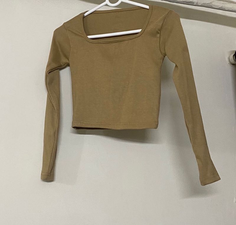 Beige Square Neck Top