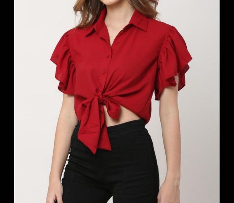 Maroon Tie-Front Blouse