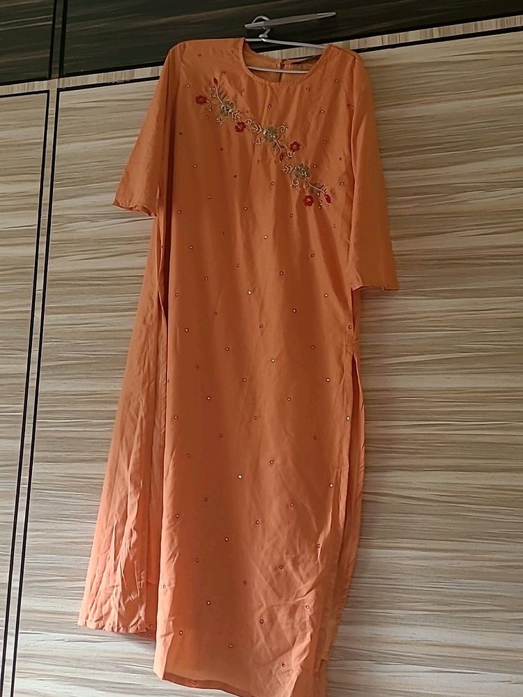 ZARDOSI HANDWORK AND MIRROR WORK KURTI IN PEACH