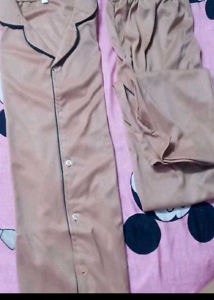 Tan Pajama Top with Green Trim