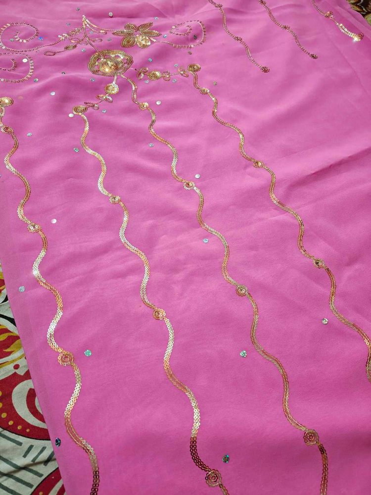 Elegant Pink Embellished Saree