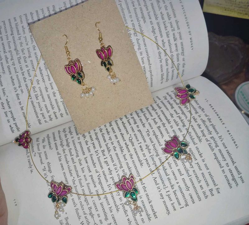 Lotus Pendant Kundan Invisible Chain Necklace