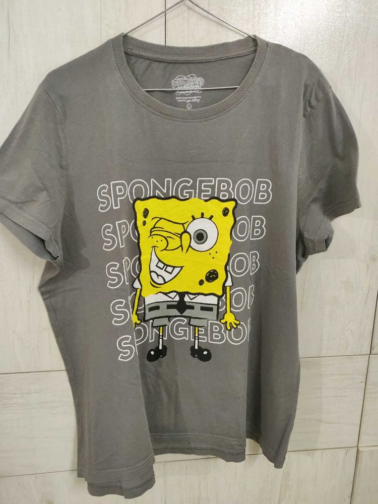 SpongeBob Graphic Oversized Tee – Grey