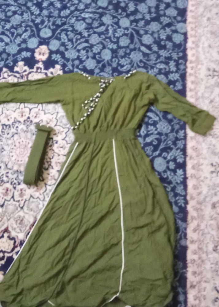 Olive Green Long Sleeve Dress with Belt