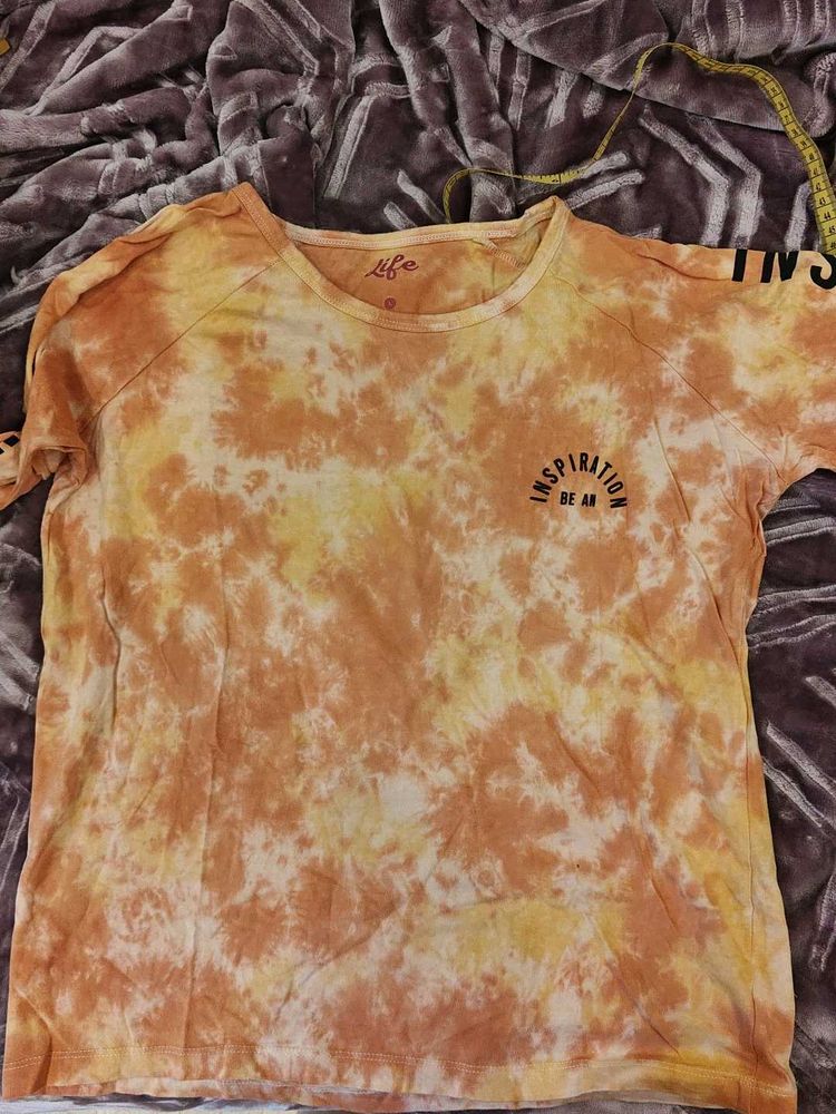 Winter Tshirt With Washed Out Print- Orange Yellow