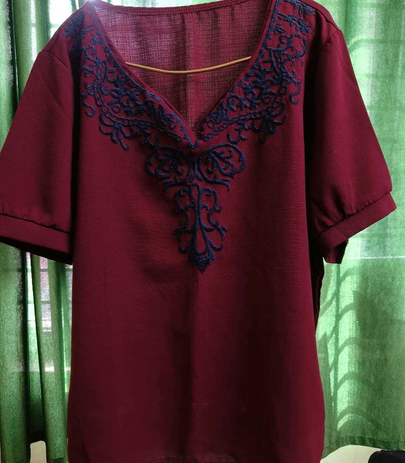 Embroidered Maroon Top