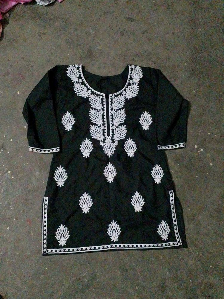 Embroidered Black Kurti Top