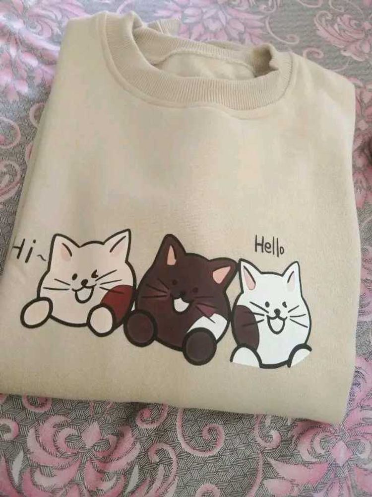 Cute Cat Print Crewneck Sweatshirt