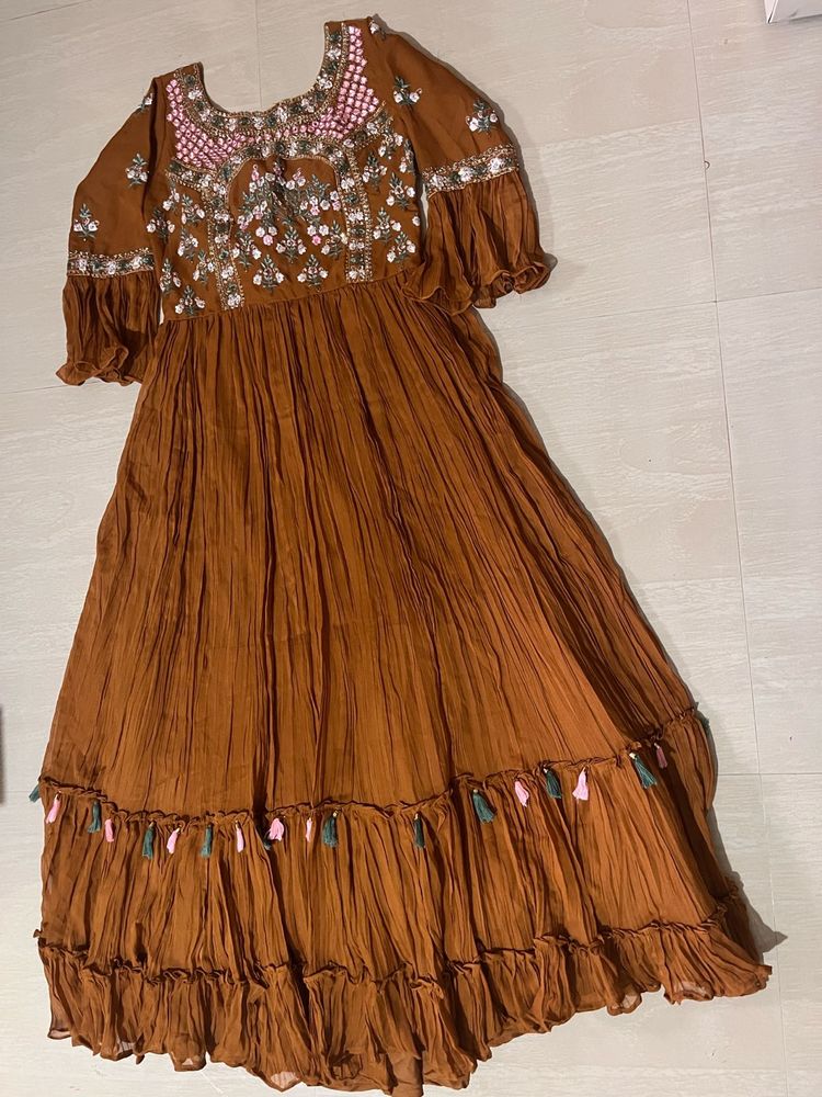 Boho Embroidered Brown Dress