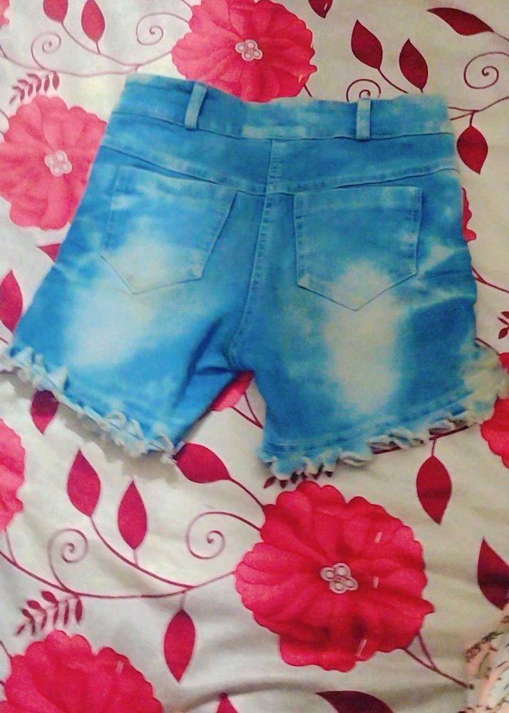 Denim Tie Dye Ruffle Shorts