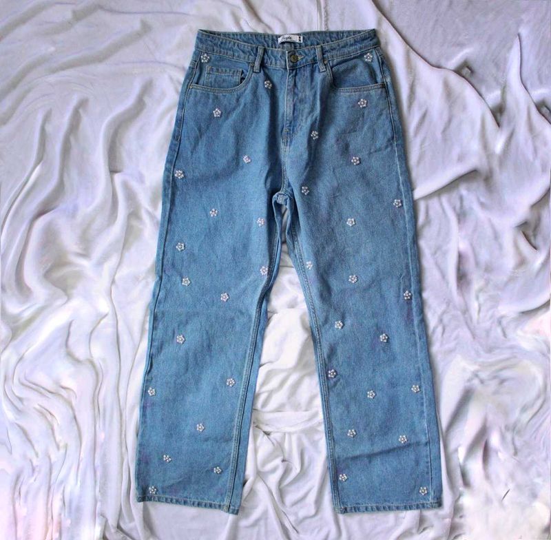 Pearl Stones Wide Leg Jeans