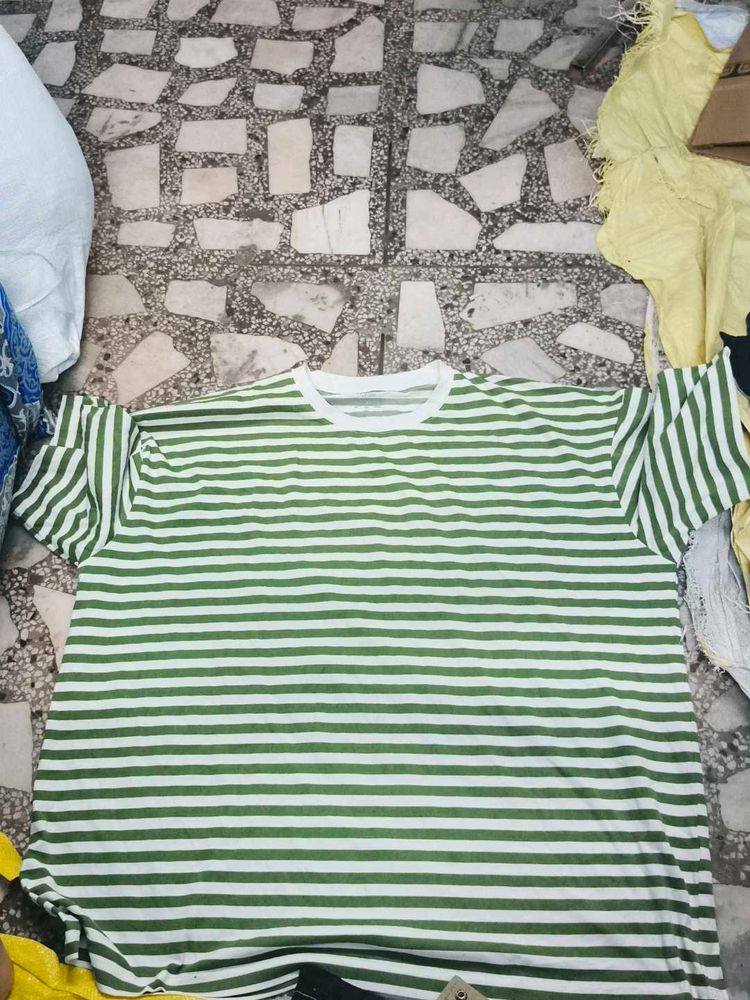 Stripped T-Shirt White &amp; Green Combination