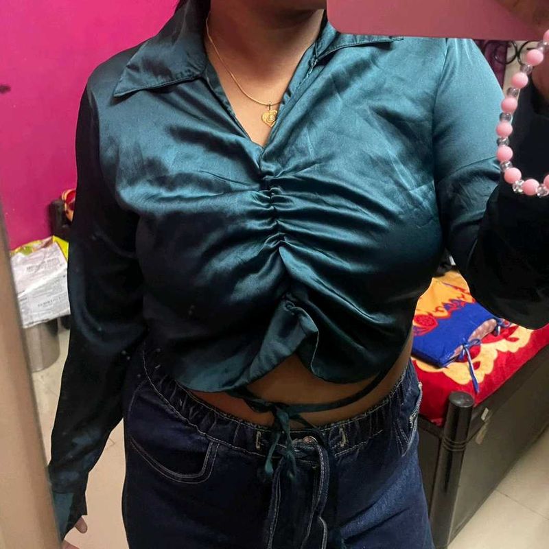 Teal Satin Style Top