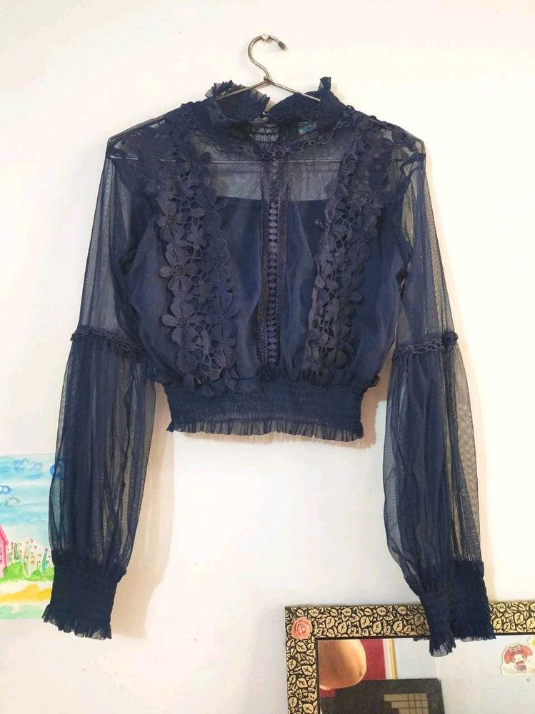 Elegant Navy Sheer Top