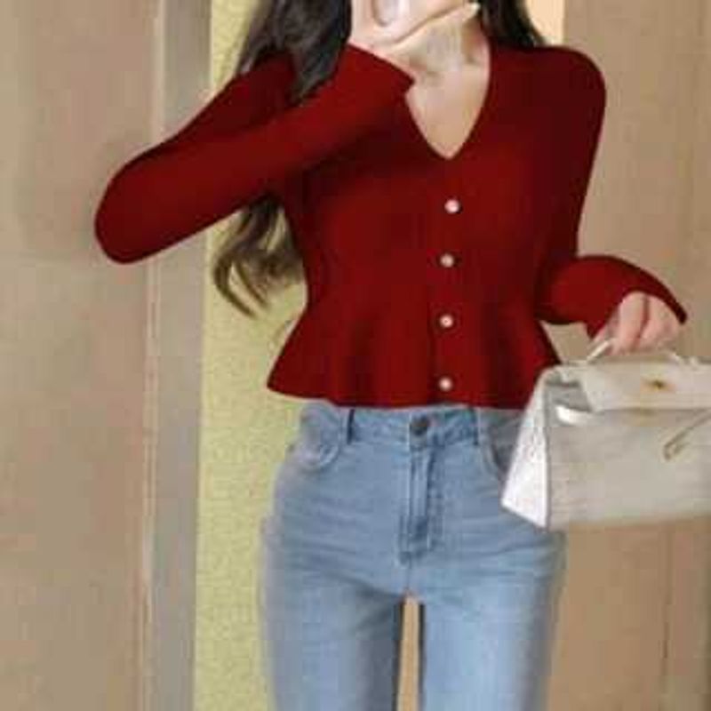 Red Peplum Knit Top
