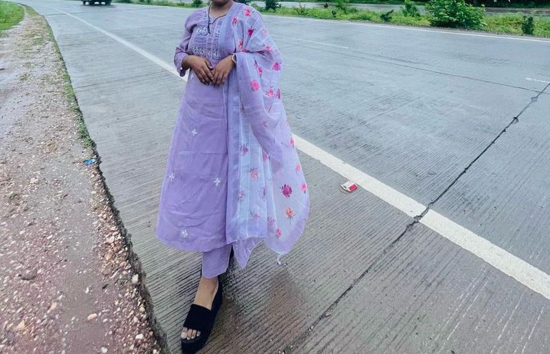 Lilac Embroidered Salwar Kameez Set