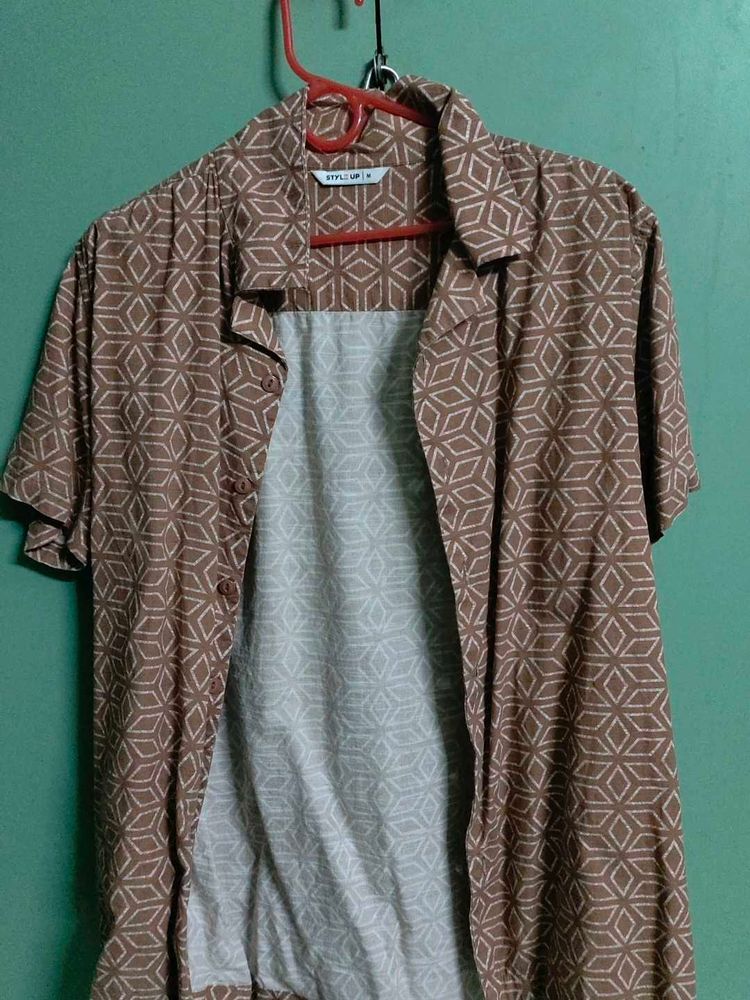 Brown Geometric Print Shirt
