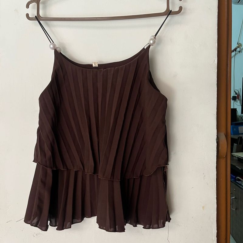 Brown Pleated Tank Top