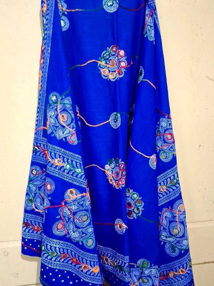 Mirror Work Cotton Navy Blue Dupatta