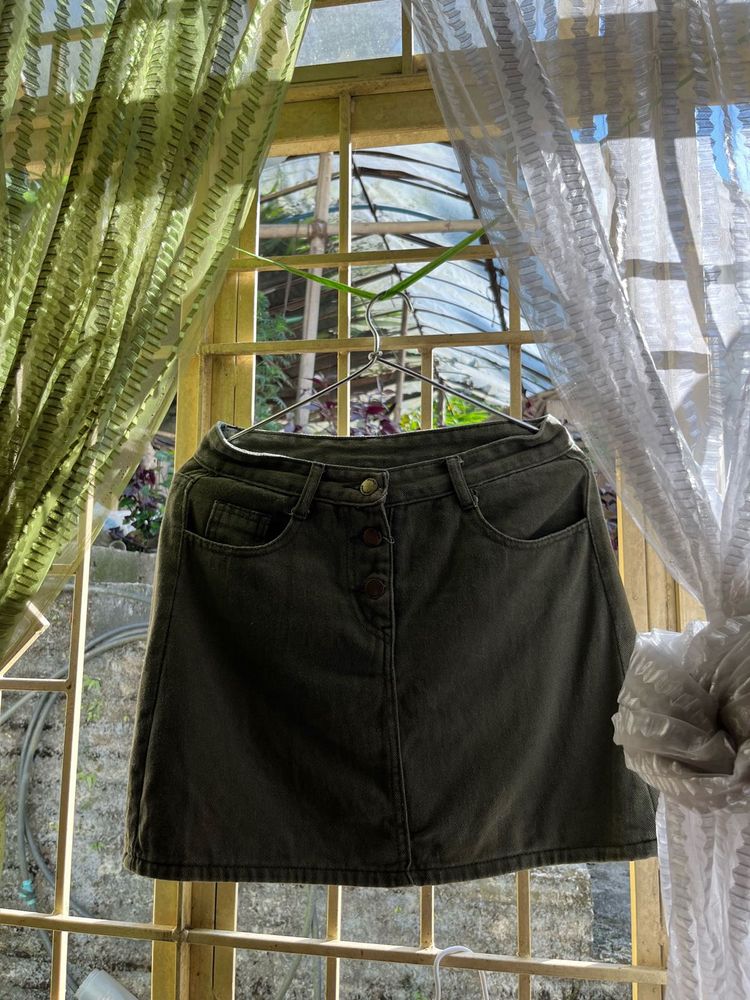 Olive Green Denim Skirt