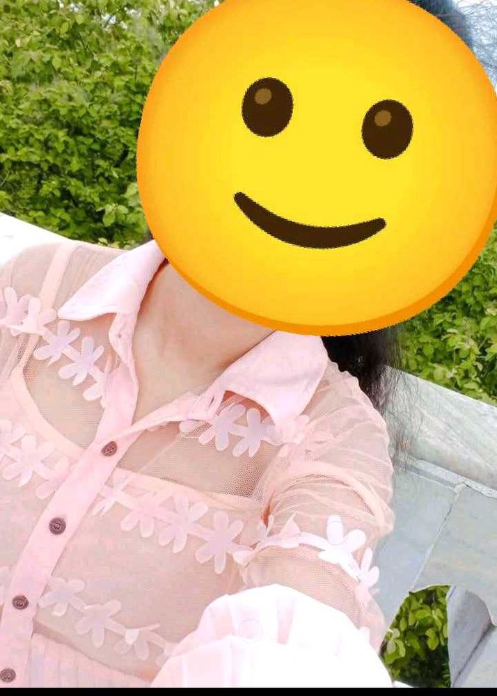 Korean Pink Floral Sheer Top