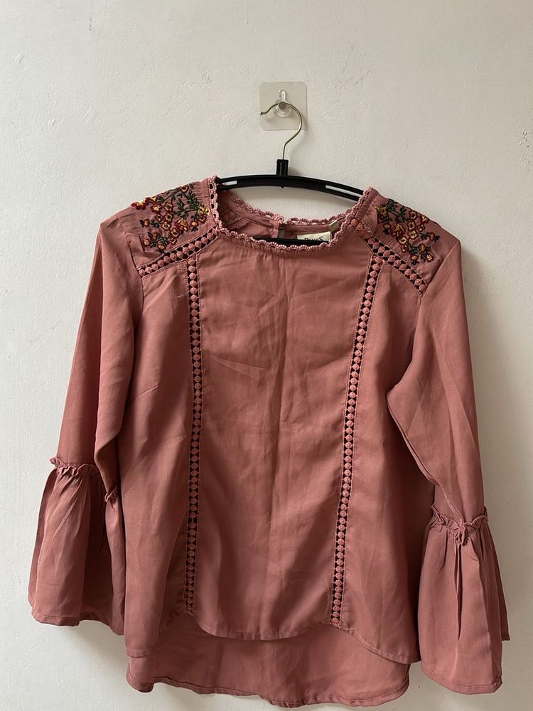 Embroidered Bell Sleeve Top