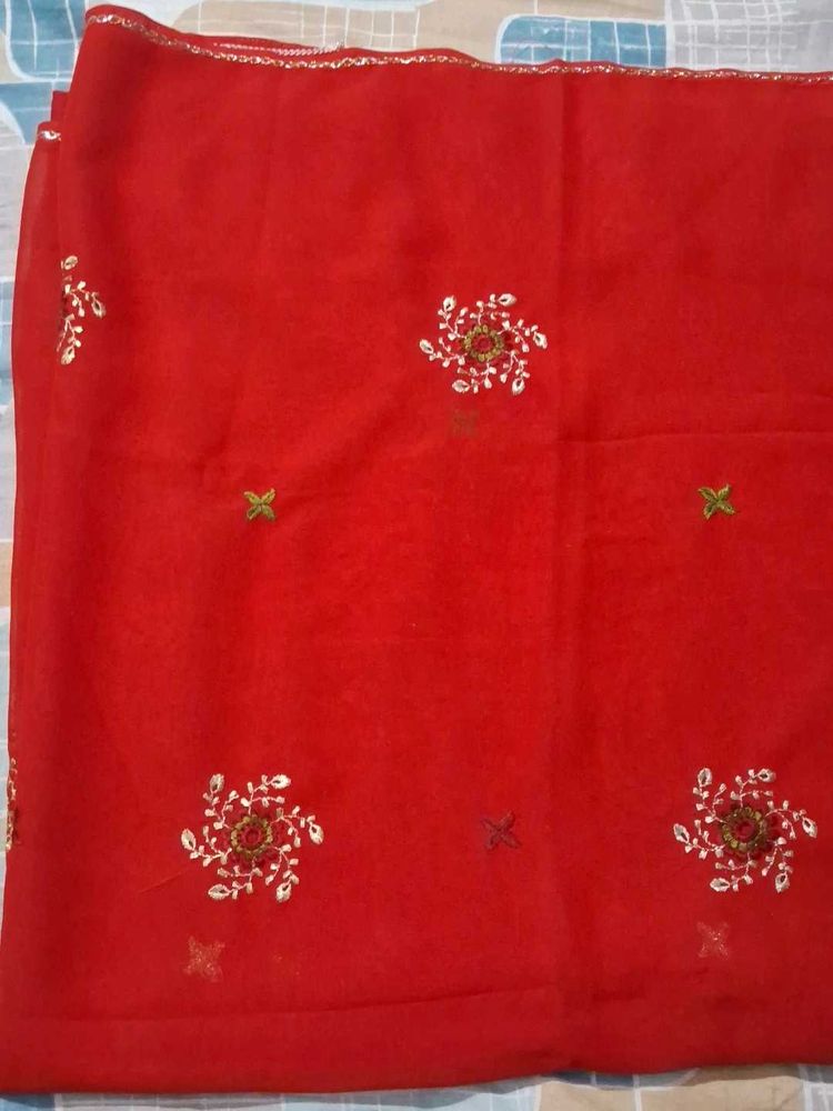 Red Embroidered Saree