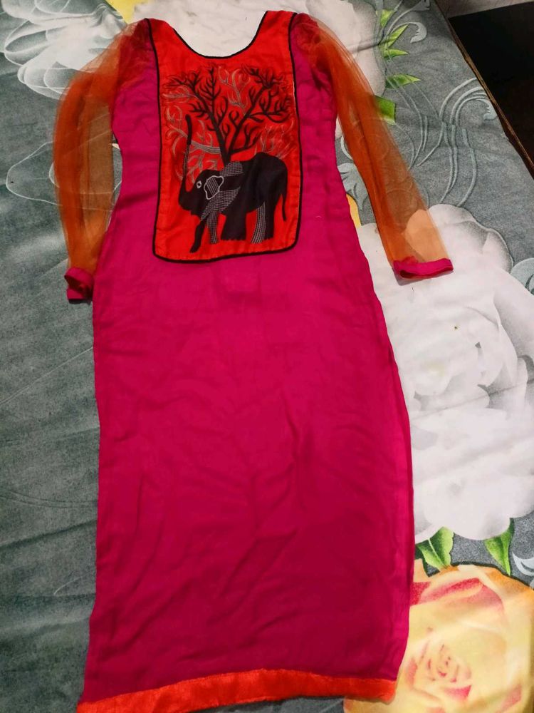 Pink Dress with Elephant Graphic