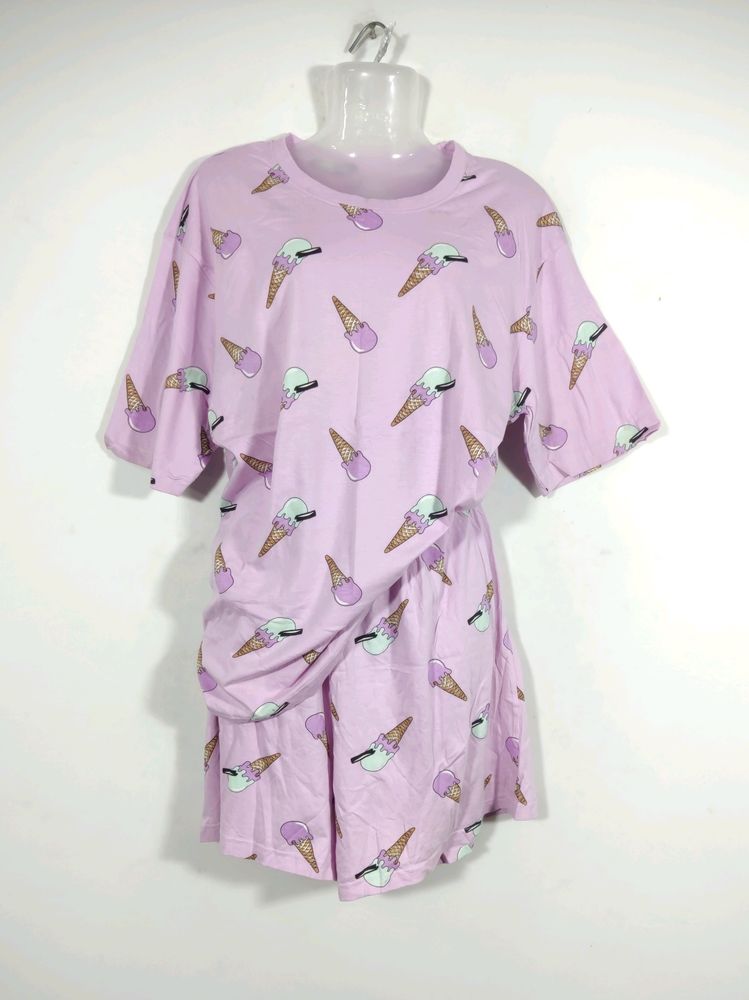 Zudio Purple Printed Top With Short Co-ord (Women)