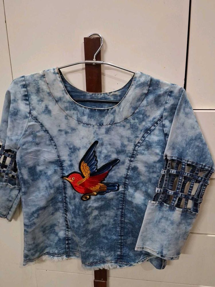 Denim Bird Top
