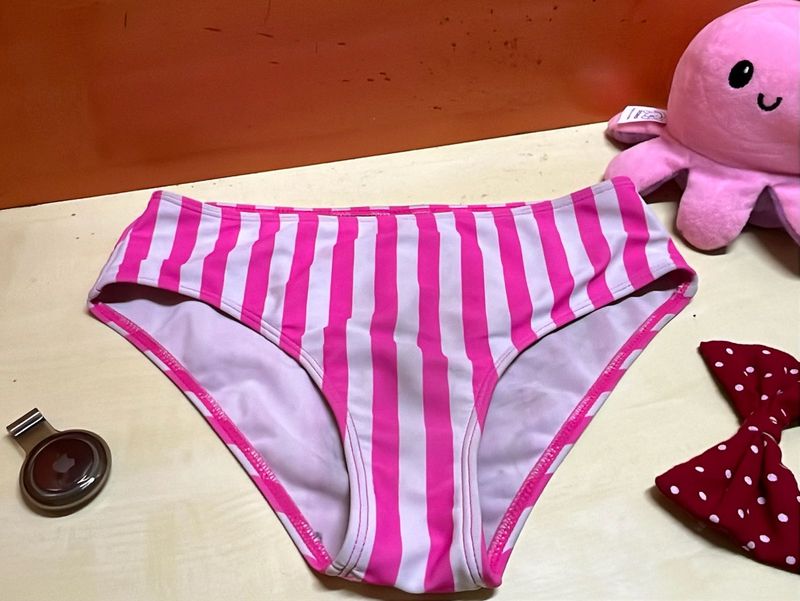 Striped Pink and White Bikini Bottoms