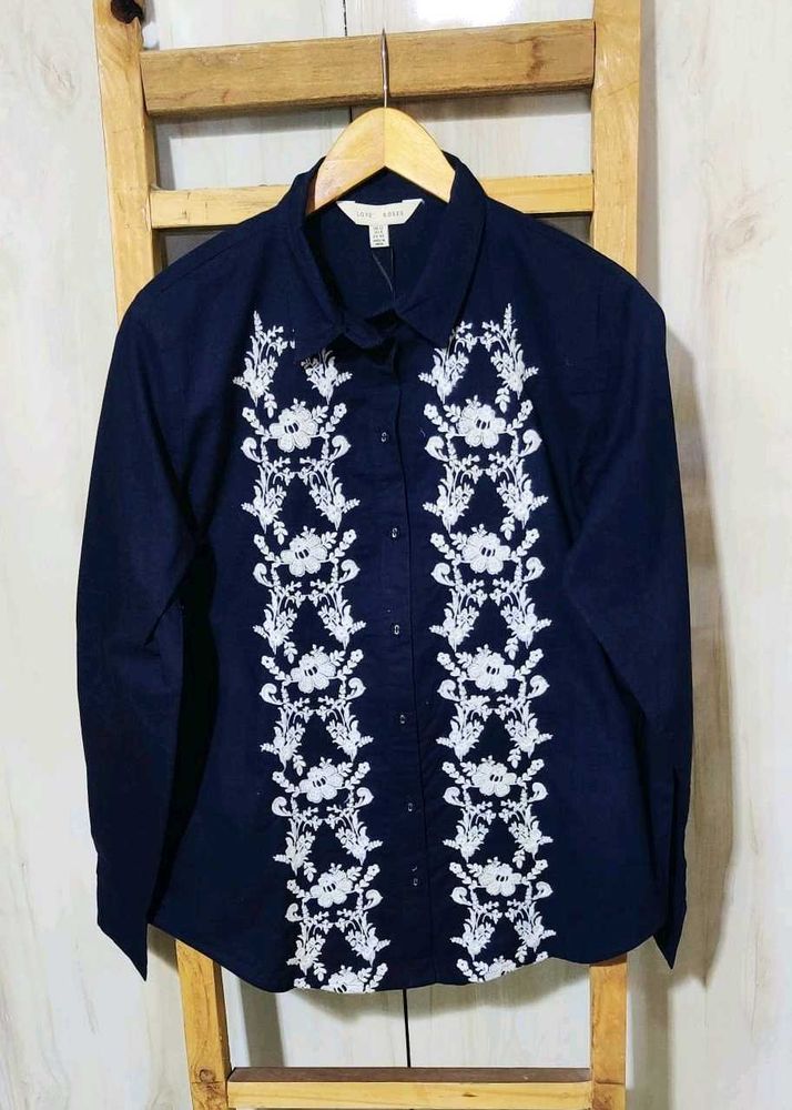 Floral Embroidered black Cotton Shirt size-40
