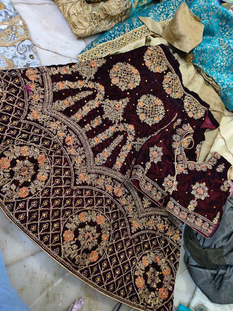 kids Maroon Velvet Lehenga Choli 10 to 13 years gi