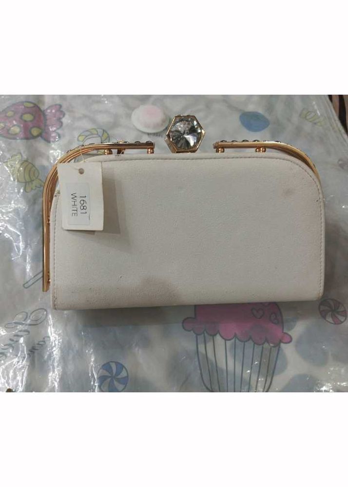 White Clutch with Gemstone Clasp