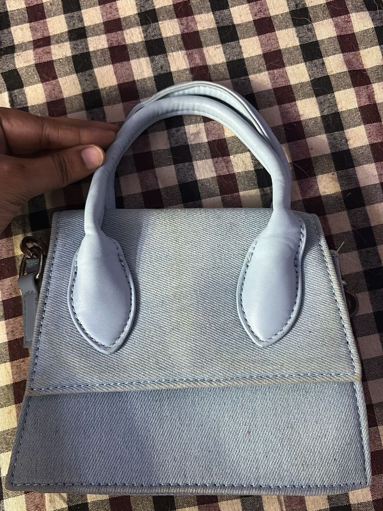 Light Blue Denim Mini Top Handle Bag