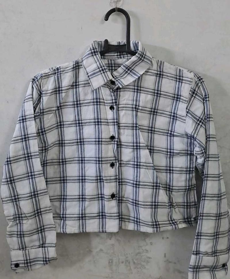 White Striped Crop Shirt