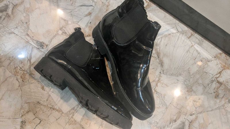 Black Patent Leather Ankle Boots