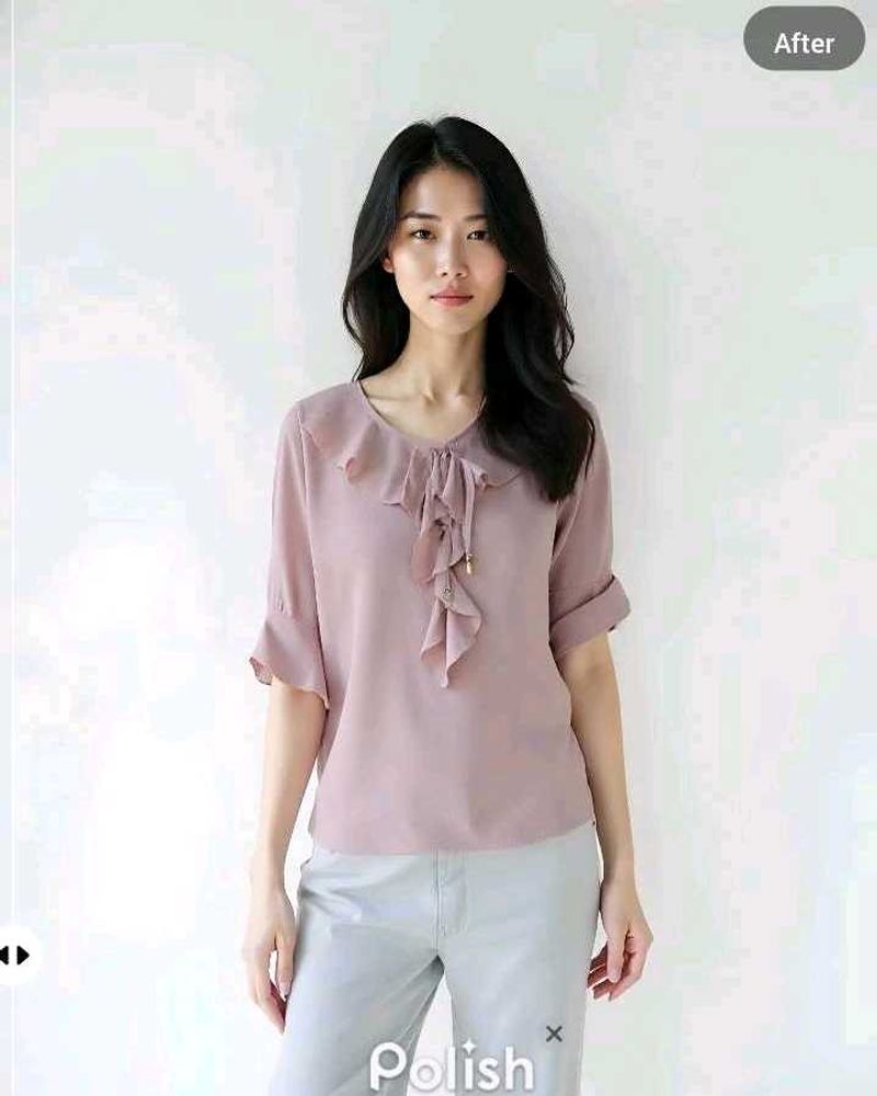 New With Tag Peach Ruffled Korean Neck Top