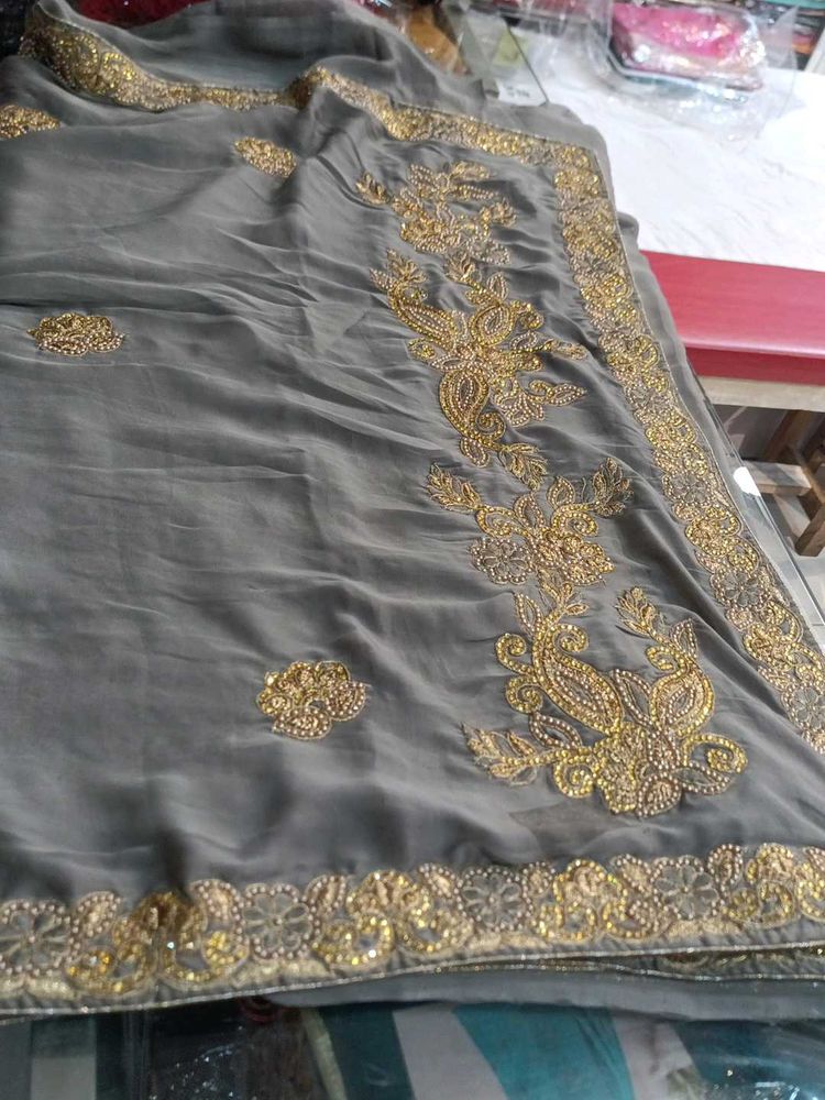 Elegant Embroidered Saree (Issue)