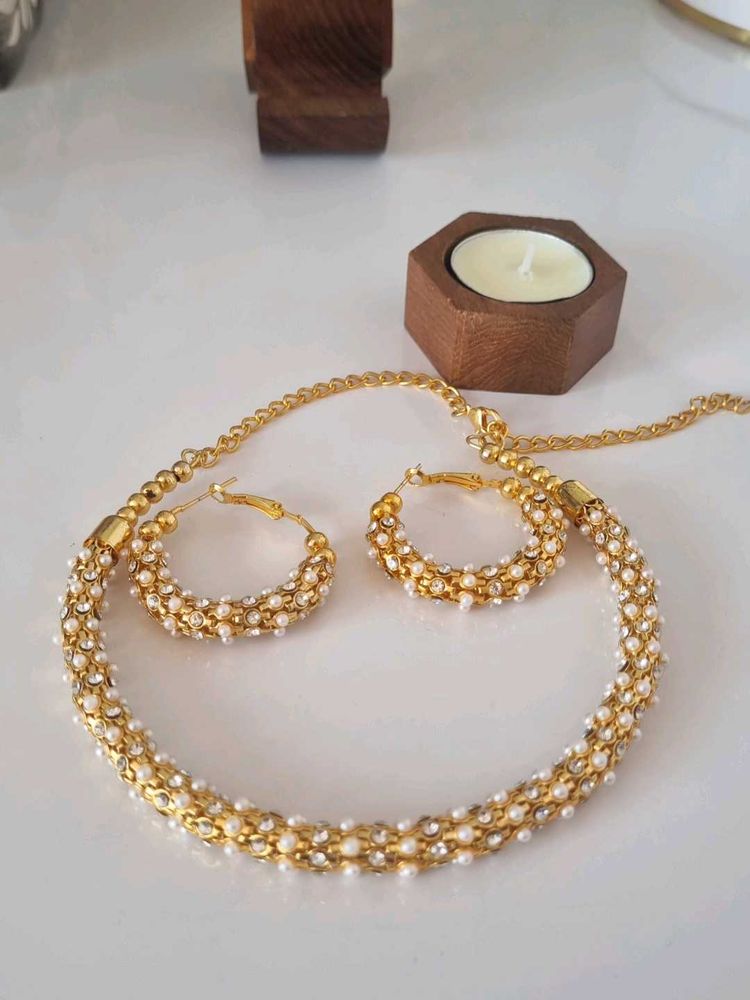 Pearl Jwellery Set With Hoop Earrings 🤩