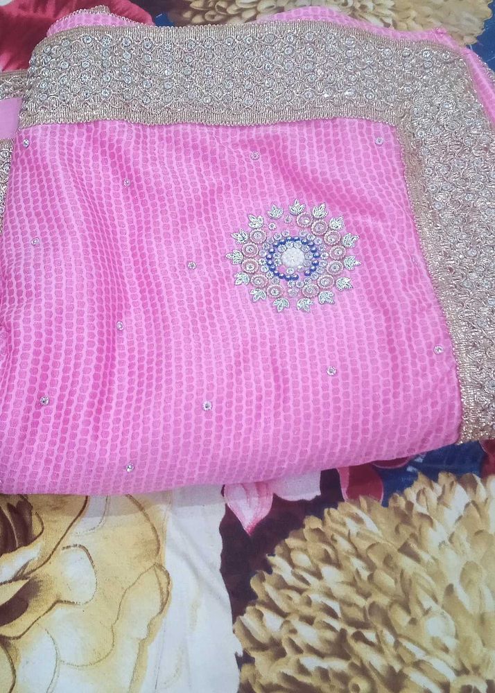 Pink Embroidered Saree