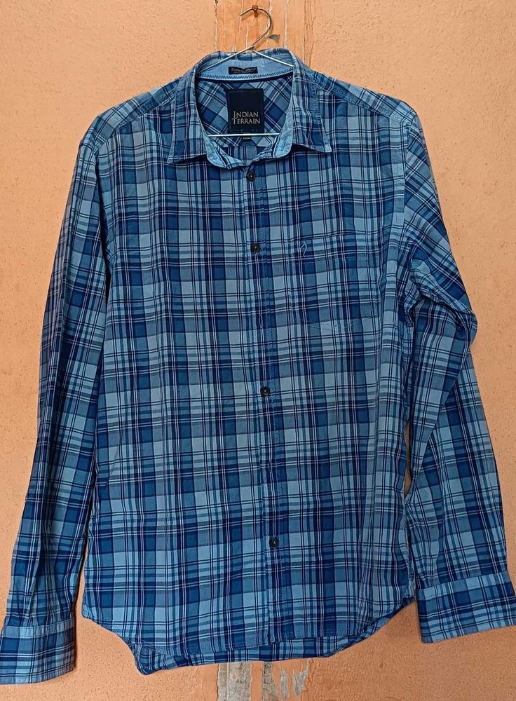 Blue Checked Casual Shirt From Indian Terrain