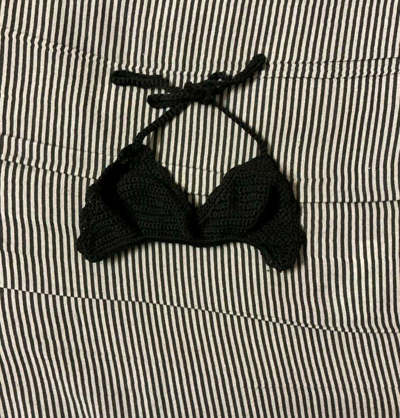 Black Crochet Bikini Top